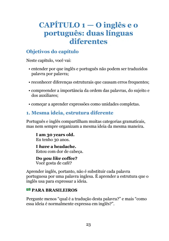 Prévia do capítulo sobre diferenças entre inglês e português