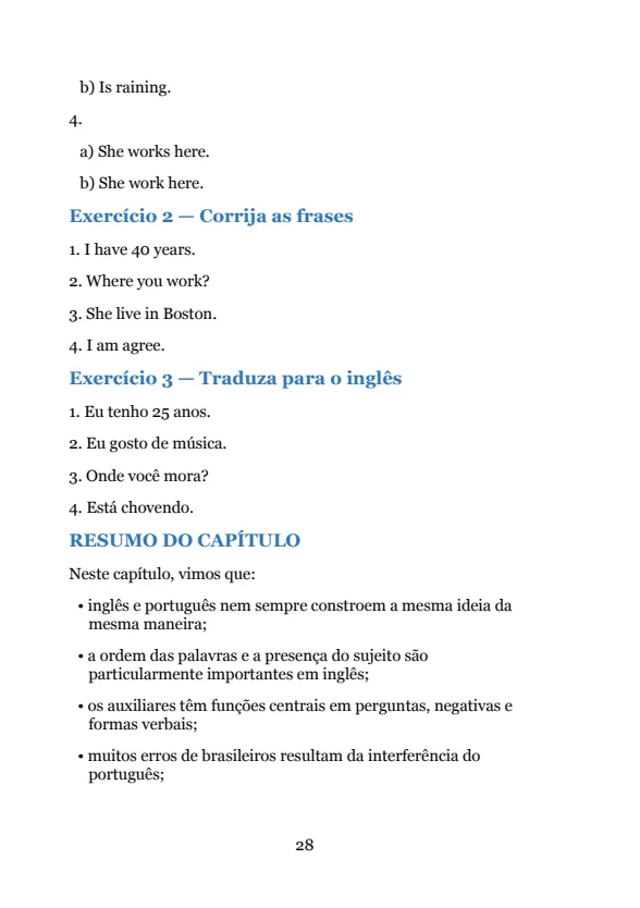Página de exercícios do primeiro capítulo