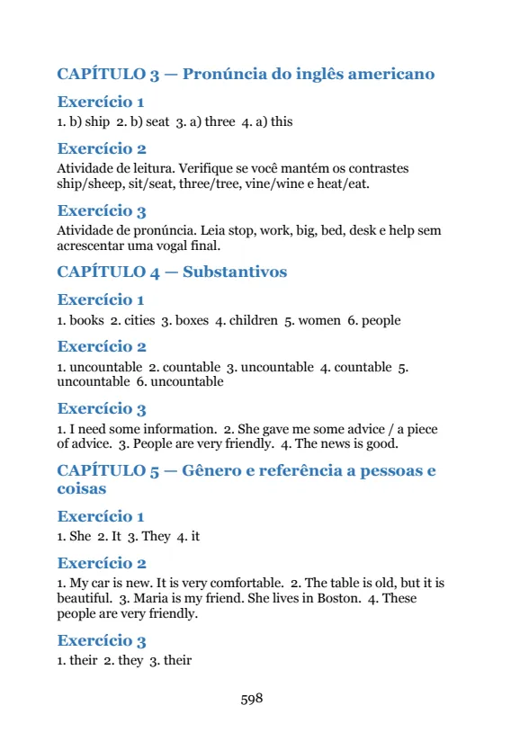 Página com soluções dos exercícios de pronúncia